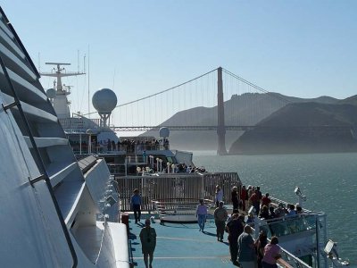 Crowds on Deck to Pass Under Golden Gate