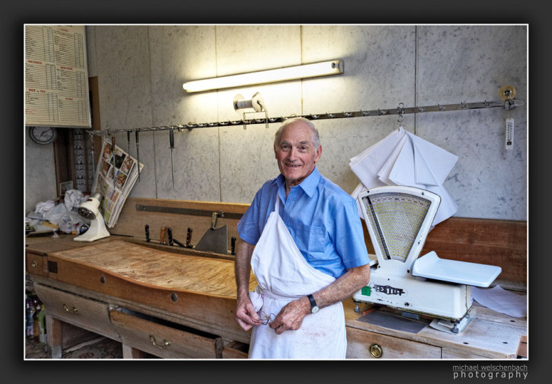Butcher in his antique shop in Chartres
