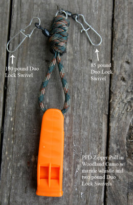 PFD Zipper Pull in Woodland Camo w/ Marine Whistle