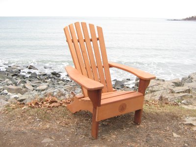 Adirondack chair with college logo chair on front skirt