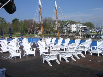  Adirondack chairs at rundel Wharf Kennebunkport Maine
