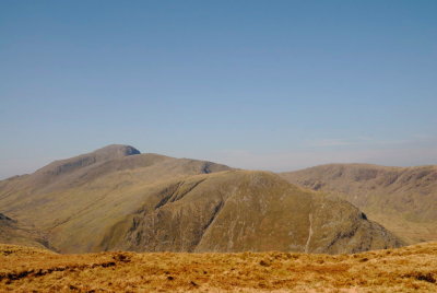 ascent routes seen from Allen Crags; rise to Styhead left, Gillercomb on right with base Brown in front