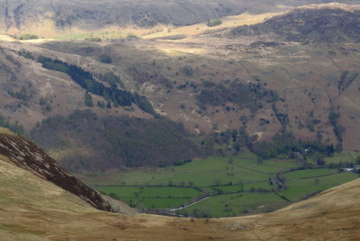 Rosthwaite at centre; track to Watendlath diagonal to left top where a bit of the Watendlath valley shows