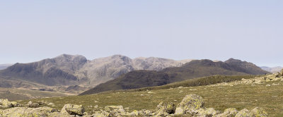 (from Great Carrs) Crinkle Crags with shoulder from Great Cove right; beyond (L to R) Scafell and central fells to Bow Fell