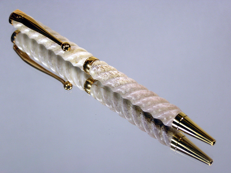 Spiral Design Whitetail Deer Antler Slimline Gold Titanium Hardware