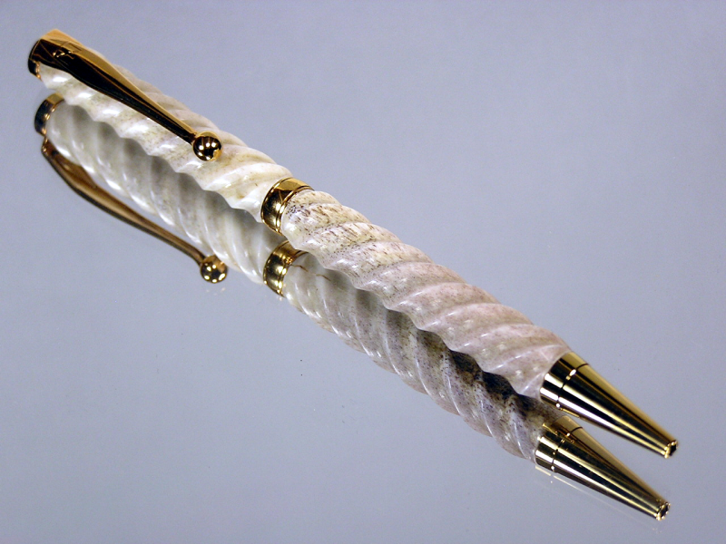 Spiral Design Whitetail Deer Antler Slimline Gold Titanium Hardware 