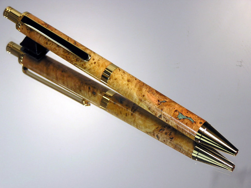 Black Cherry Burl Turquoise Inlay Gel Or Ballpoint Click Pen 24kt Gold Hardware