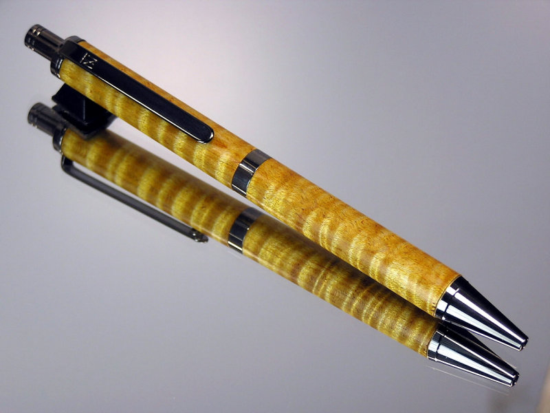 Curly Amber Tiger Maple Gel or Ballpoint Click Pen Black Titanium Hardware