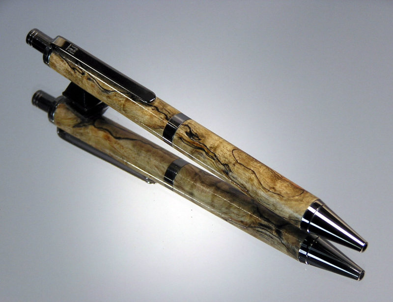 Spalted Maple Burl Gel or Ballpoint Click Pen Black Titanium Hardware