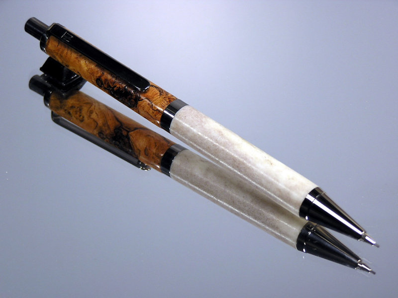Matching Whitetail Deer Antler & Black Cherry Burl Combo Click Pencil Black Titanium Hardware