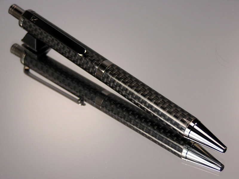 Carbon Fiber Gel or Ballpoint Click Pen Black Titanium Hardware 
