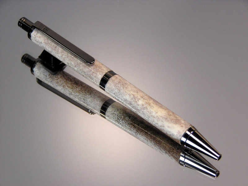 Whitetail Deer Antler Gel or Ballpoint Click Pen Black Titanium Hardware 