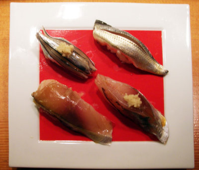 Hikarimono with 黍魚子 kibinago, kohada, aji, saba 1640