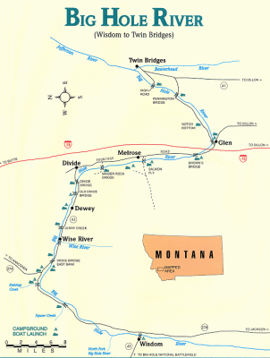 Big Hole River Map; Our lodge was at Wise River