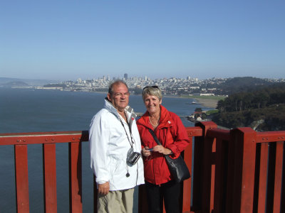 San Francisco - on the Golden Gate Bridge with the city behind