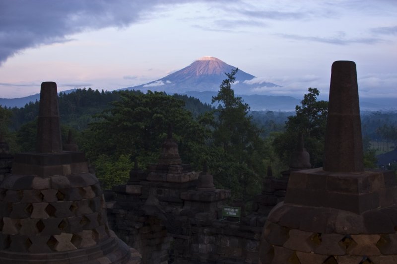 Borobudur - I think that is Sumbing Volcano in the background