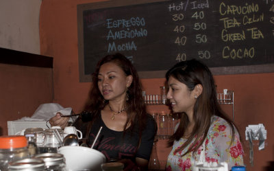 At one of the local cafe, a mother & daughter