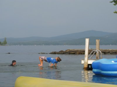 Spencer doing push ups in the water