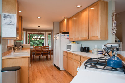 Kitchen with dining in the background