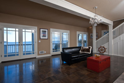 Living room and view of Puget Sound