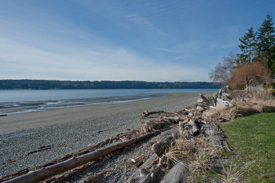 Lawn, beach and Colvos Pass