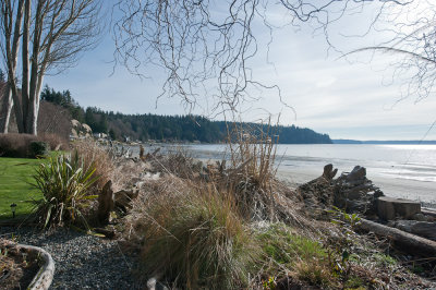 Lawn, beach and Colvos Pass