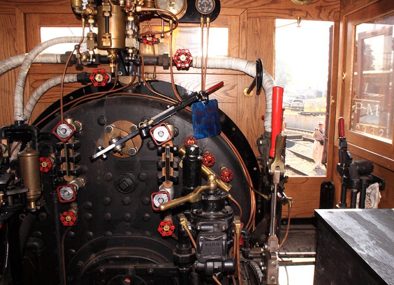Cab interior of Central Pacific 63, the Leviathan