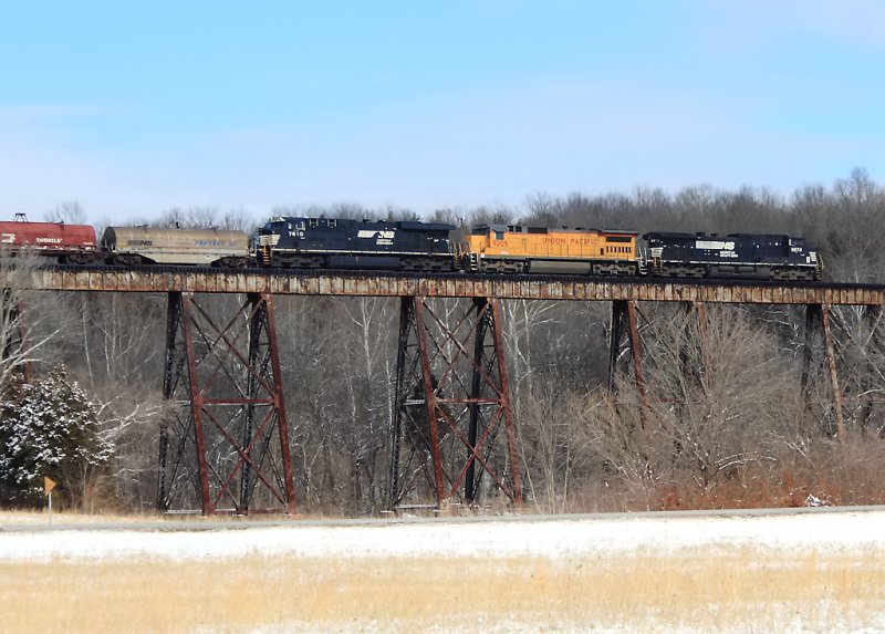 A very late 60A is just leaving Louisville, seen here crossing Pope Lick Creek 