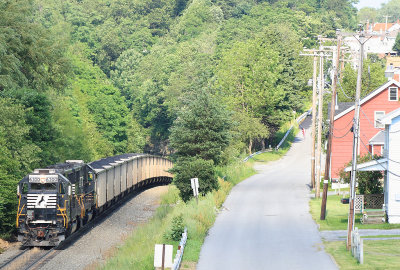 Pushers on the rear of a Eastbound coal drag starting down the slide 