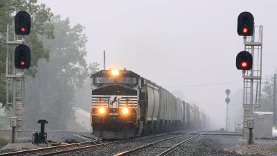 Westbound in the rain at Butler 