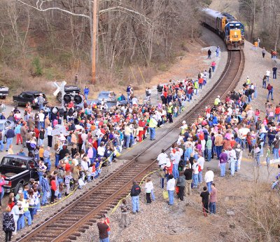 The CSX Safety patrol holds the crowds back as the train arrives at Fort Blackmore 