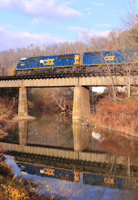 The Santa Train crosses the Levisa Fork River at Clinchco 