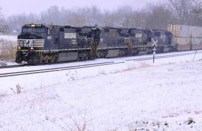 NS 22A in a snow squall at the Turtle tree crossing at Waddy 