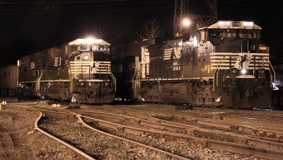 NS 251 (left) and 123 set at Perryville street in Danville to change crews and take on fuel. 