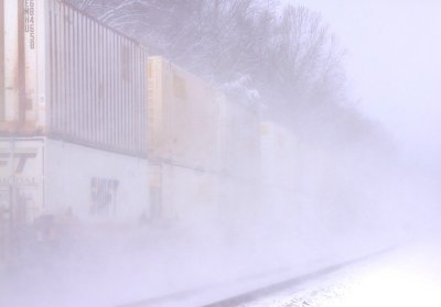 NS 215 creates its own blizzard, there is a train in there somewhere! 