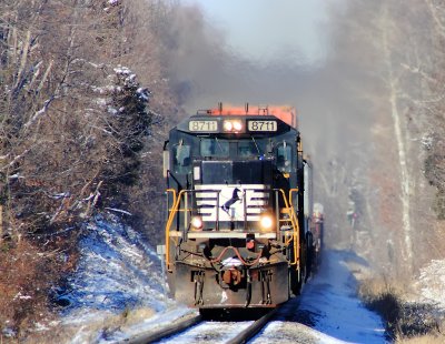The GE's on NS 376 are working hard as they climb out of the Benson Creek Valley