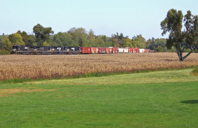 NS 175  starts down the 2nd District, passing the brown Fall corn at Bowen 