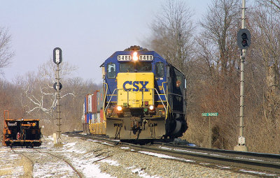 A pair of CSX SD40-2's lead NS 223 out of the siding at East Talmage Ky