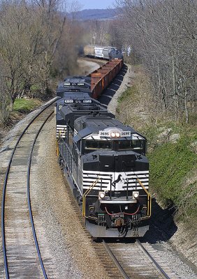 NS 2695 leads over 10,000 tons of train up Waddy Hill. West Waddy Ky