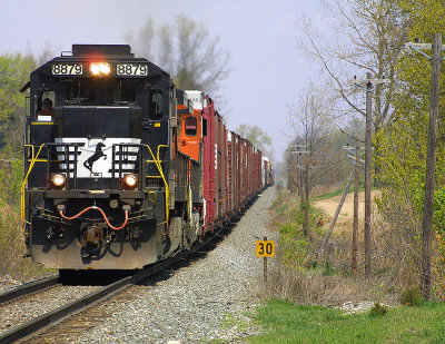 NS 8879 heads up a Southbound at Milford Indiana, on the Marion Branch.