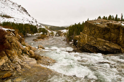 Many Glacier road    Top of falls