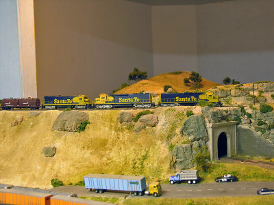 Two older kitbased Athearn SD45-2s Rich built years ago along with a GE B30-7