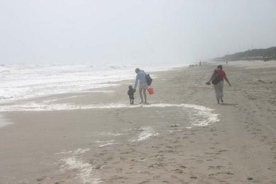 Jack D, Bev and Dawn get blown down  the beach