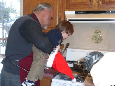 Jack D helping Grandpa cook risotto