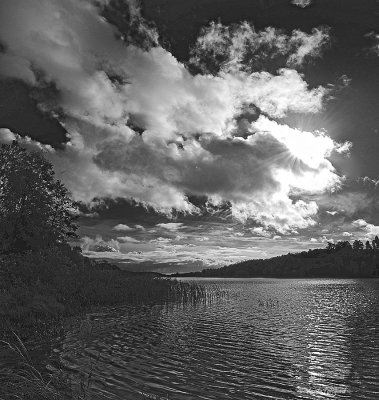 the lake in black and white