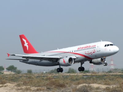 0921 2nd January 09 Air Arabia landing at Sharjah Airport.jpg