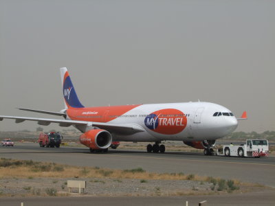 1149 12th March 09 Mytravel tow at Sharjah airport.jpg