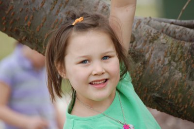 Rory hanging from a tree