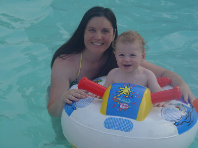 Mommy and Liam enjoying the pool