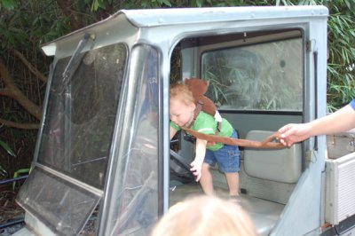 Monkey boy was more interested in official zoo vehicles then animals